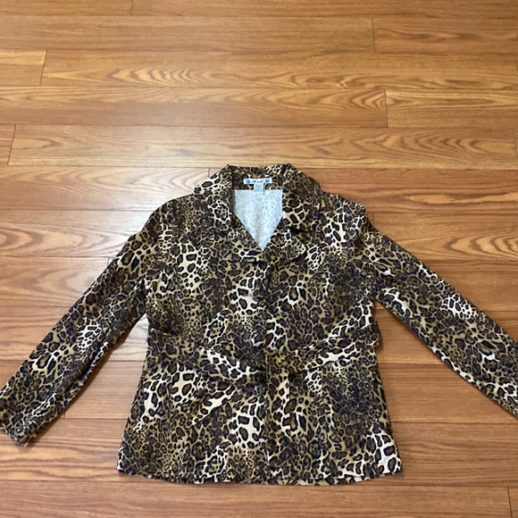 🌹ANIMALPRINT belted blazer / jacket button down lapel collar pockets 💯cotton L - Picture 9 of 14